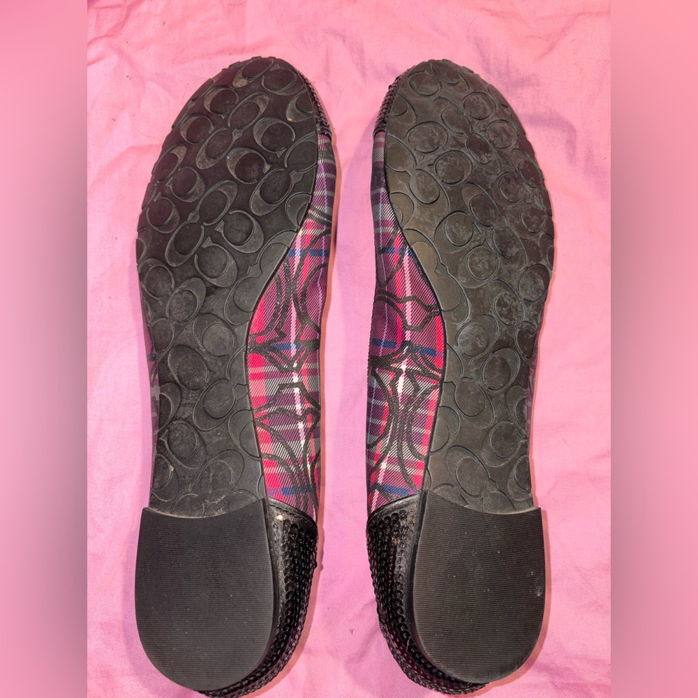 Coach purple plaid black sequin bling ballet flats shoes size 9.5B - Picture 6 of 6